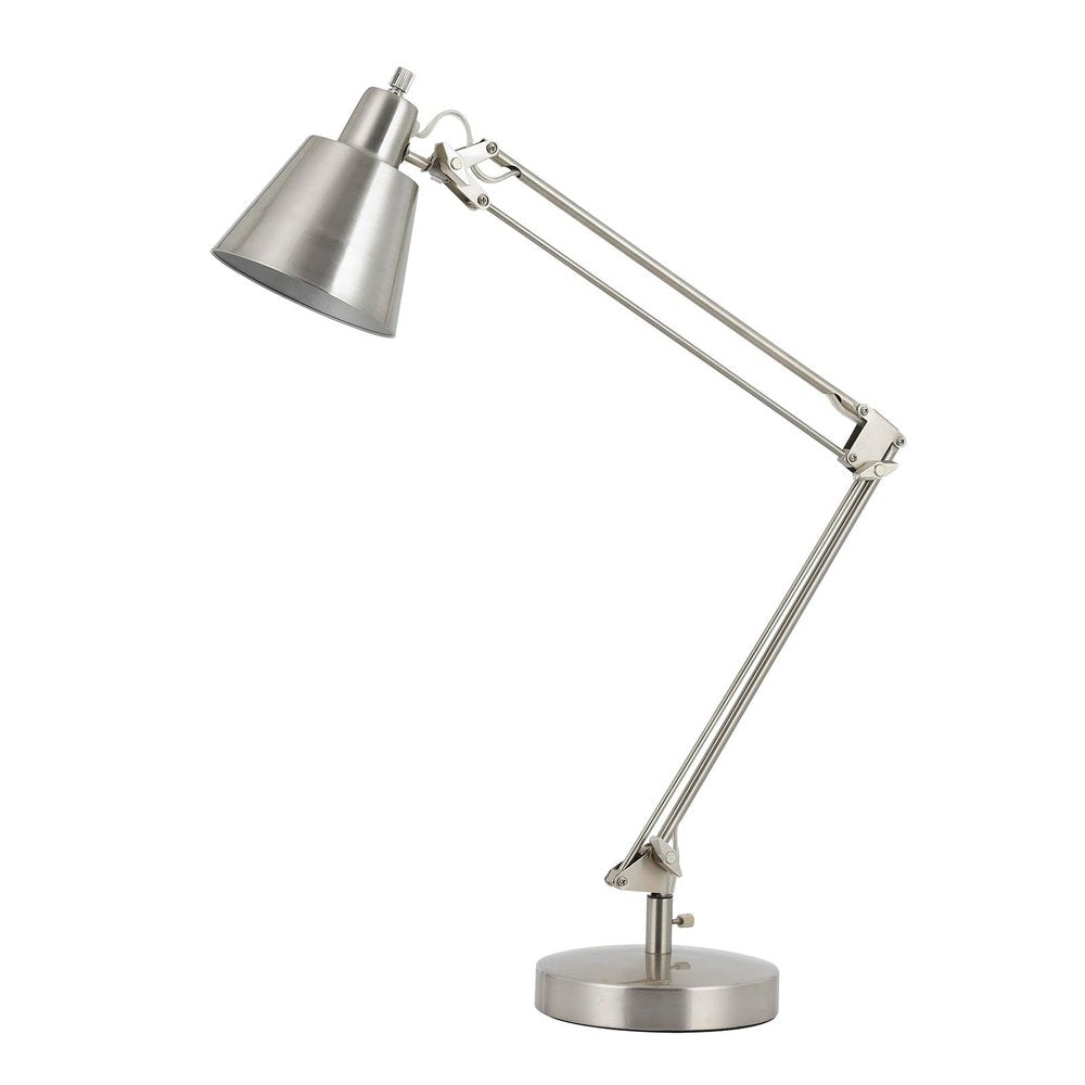 27" Nickel Metal Desk Table Lamp With Nickel Cone Shade. Table lamp isolated on a plain white background, finished in silver metal.