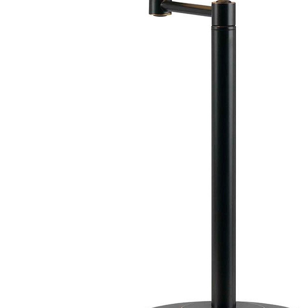 29" Bronze Metal Swing Arm Table Lamp With Off White Empire Shade. Table lamp isolated on a plain white background, finished in off-white metal.