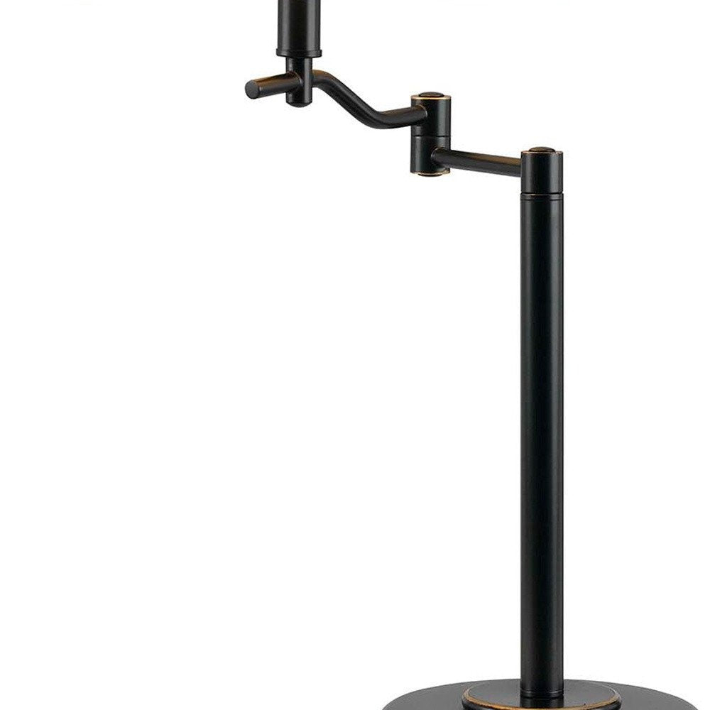 29" Bronze Metal Swing Arm Table Lamp With Off White Empire Shade. Table lamp isolated on a plain white background, showing a metal surface.
