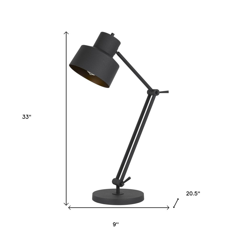 33" Black Metal Adjustable Desk Table Lamp. Table lamp isolated on a plain white background, finished in black metal.