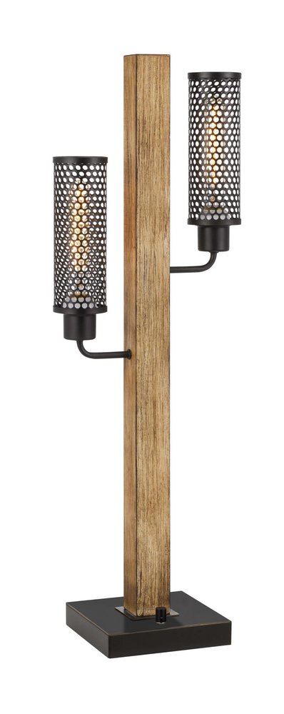 32" Gray Metal Two Light Table Lamp With Black Novelty Shade. Table lamp isolated on a plain white background, showing a black metal surface.