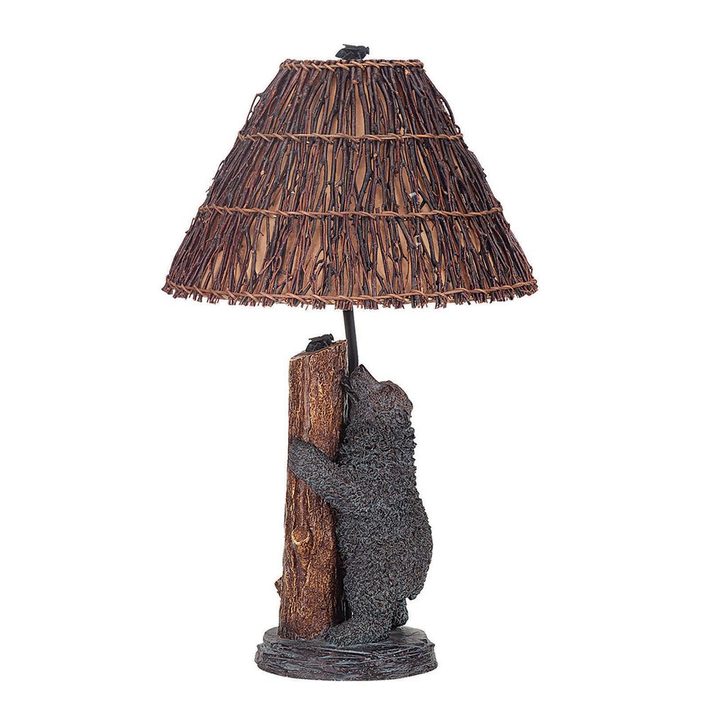 29" Gray Novelty Table Lamp With Brown Empire Shade. Table lamp isolated on a plain white background, showing its gray color.