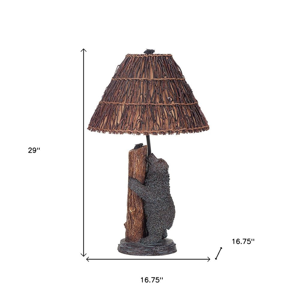 29" Gray Novelty Table Lamp With Brown Empire Shade. Table lamp isolated on a plain white background, in a gray finish.