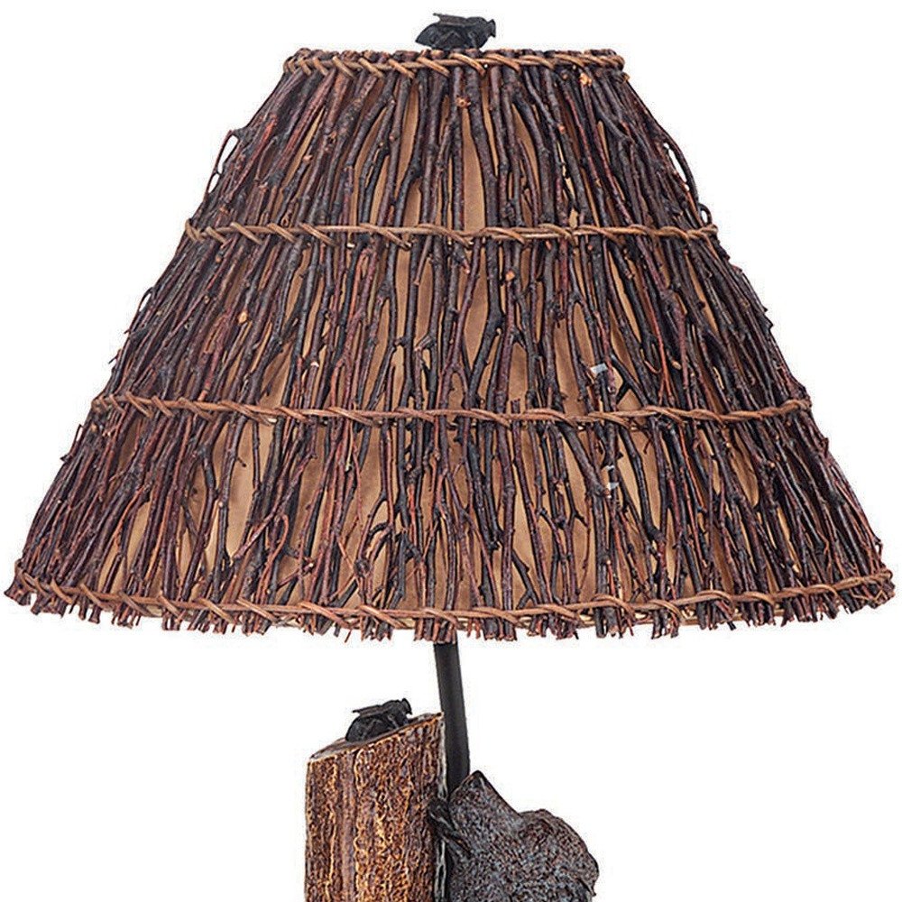 29" Gray Novelty Table Lamp With Brown Empire Shade. Table lamp isolated on a plain white background, finished in gray.