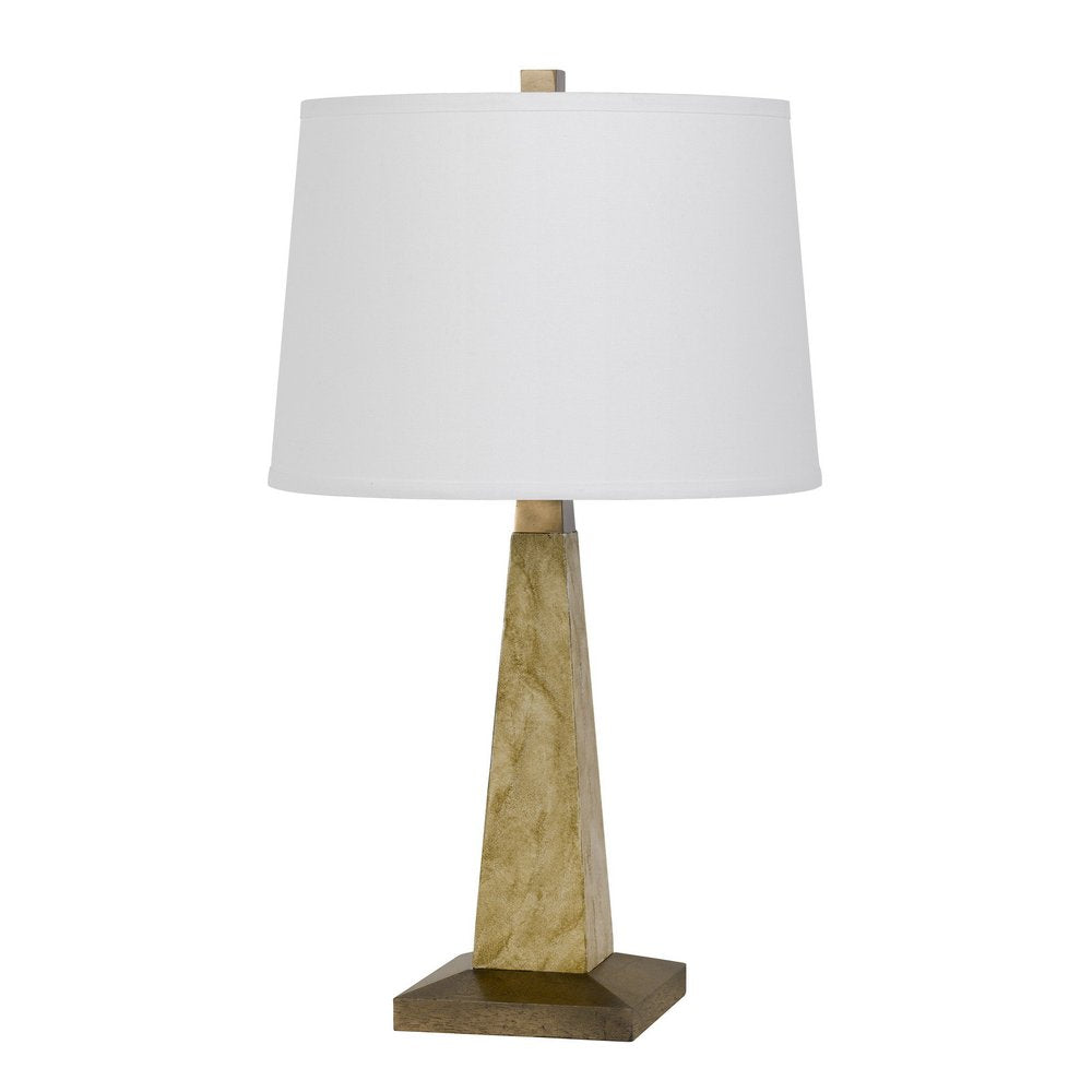 28" Brown Table Lamp With Off White Empire Shade. Table lamp isolated on a plain white background, showing its off-white color.