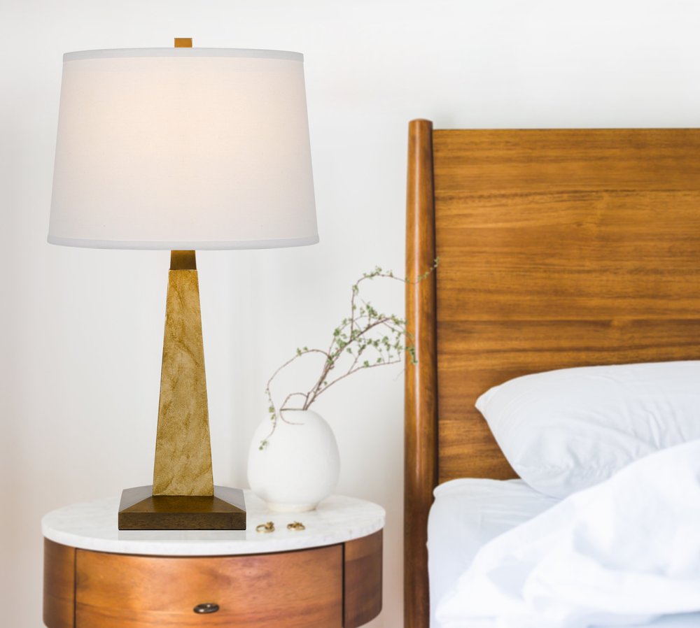 28" Brown Table Lamp With Off White Empire Shade. Table lamp in off-white.
