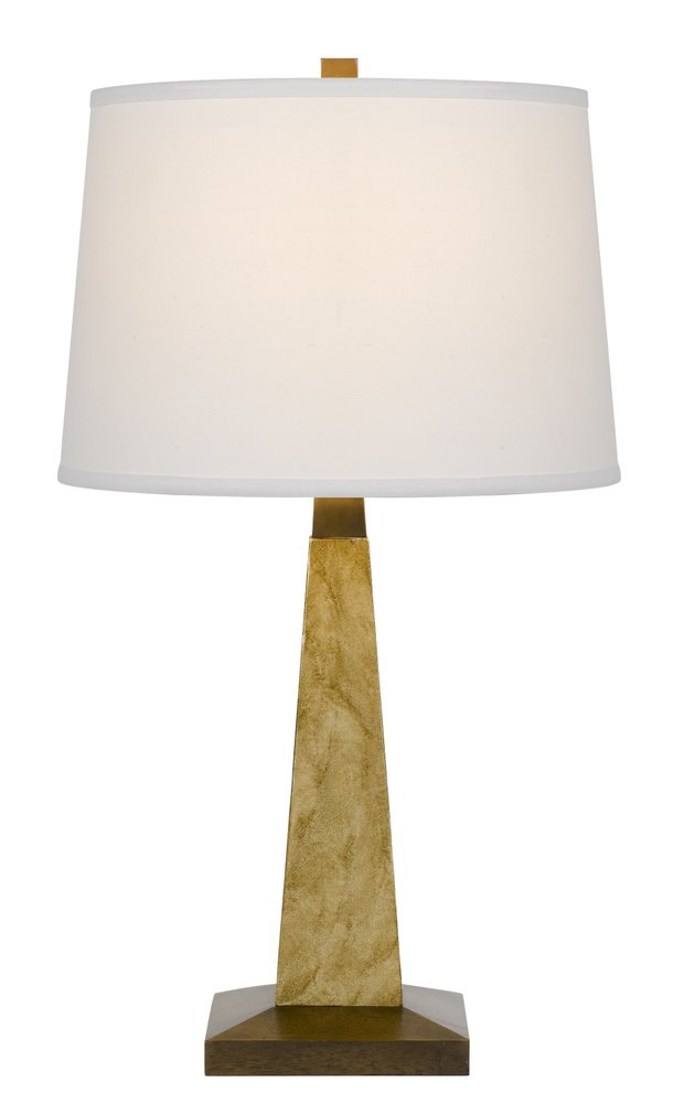 28" Brown Table Lamp With Off White Empire Shade. Table lamp isolated on a plain white background, in a off-white finish.