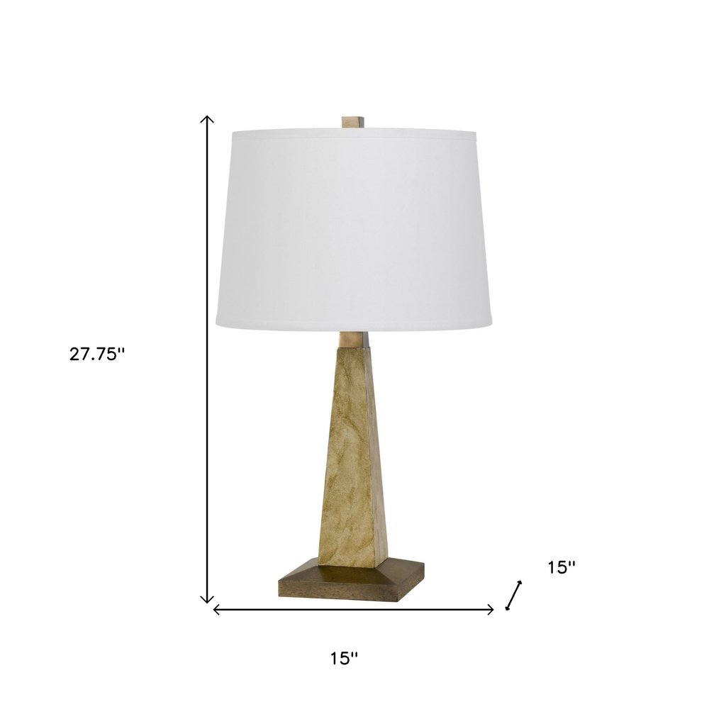 28" Brown Table Lamp With Off White Empire Shade. Table lamp isolated on a plain white background, finished in off-white.