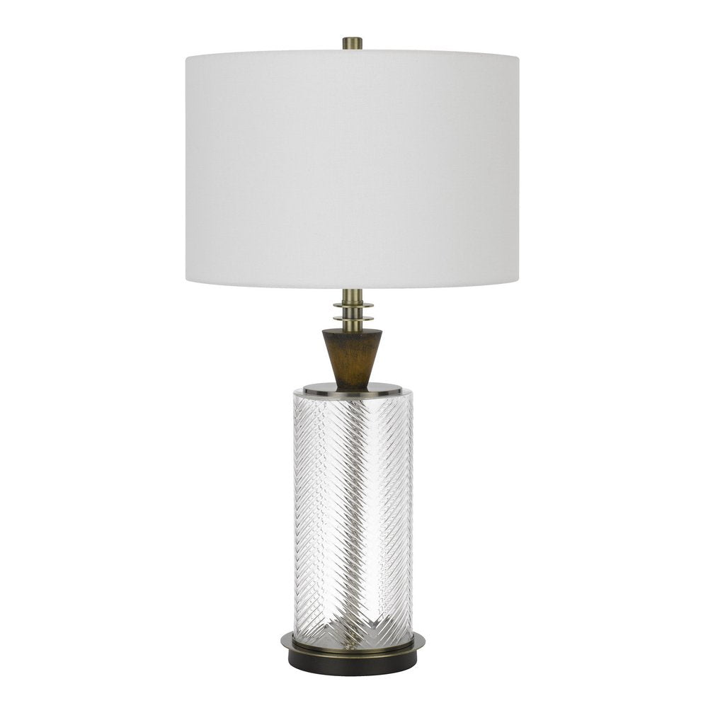 30" Clear Metal Table Lamp With White Empire Shade. Table lamp isolated on a plain white background, finished in white metal.