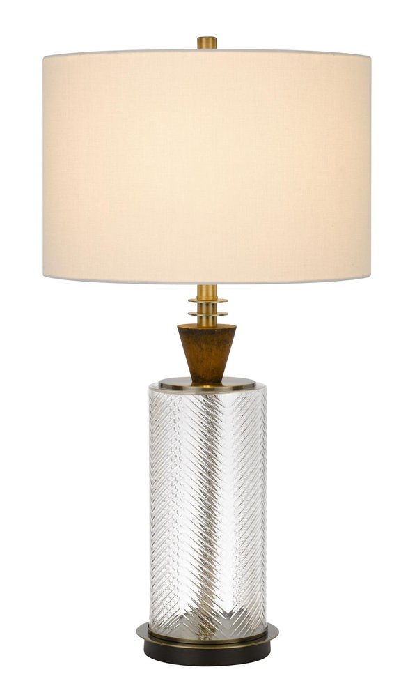 30" Clear Metal Table Lamp With White Empire Shade. Table lamp isolated on a plain white background, in a white metal finish.