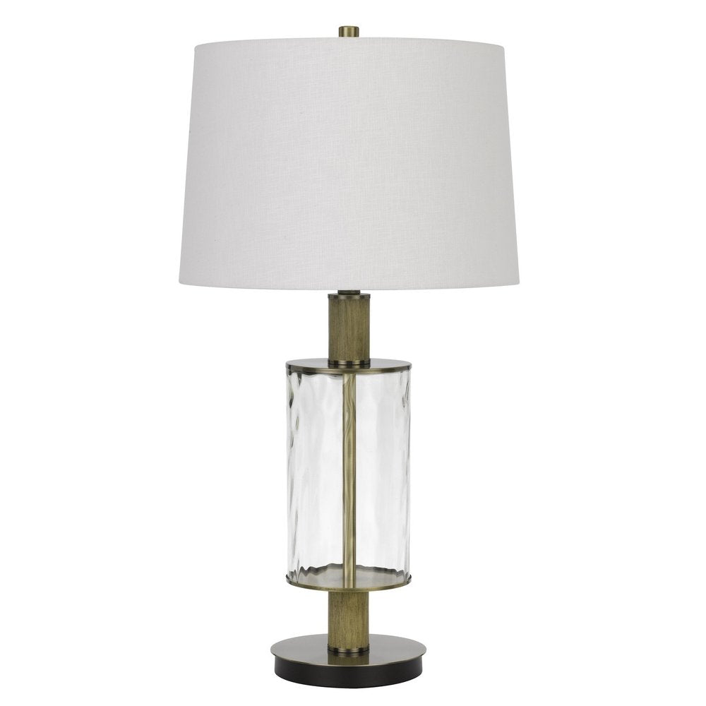 31" Clear Metal Table Lamp With White Empire Shade. Table lamp isolated on a plain white background, finished in white metal.