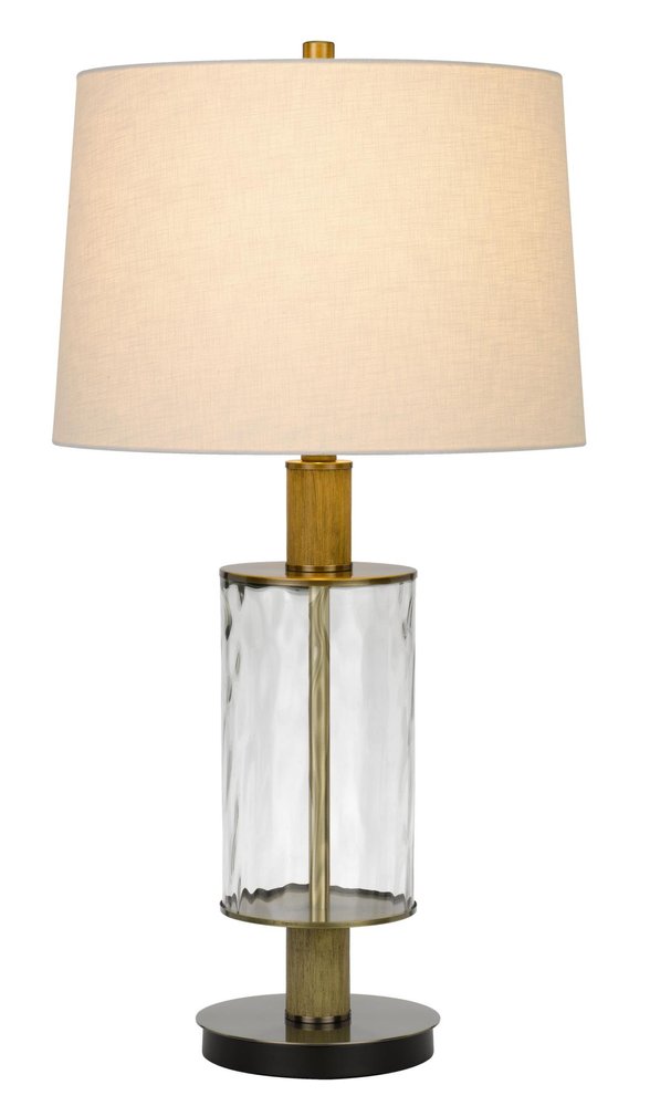 31" Clear Metal Table Lamp With White Empire Shade. Table lamp isolated on a plain white background, in a white metal finish.
