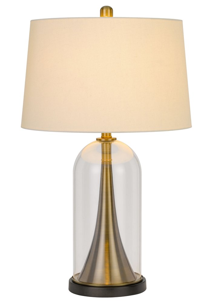 29" Clear Metal Table Lamp With White Empire Shade. Table lamp isolated on a plain white background, in a white metal finish.