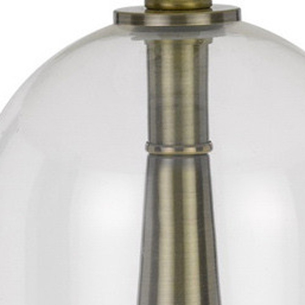 29" Clear Metal Table Lamp With White Empire Shade. Table lamp isolated on a plain white background, finished in white metal.