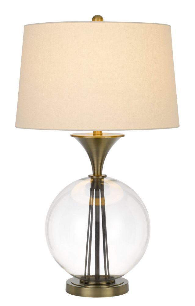 31" Bronze Metal Globe Table Lamp With White Empire Shade. Table lamp isolated on a plain white background, in a bronze metal finish.