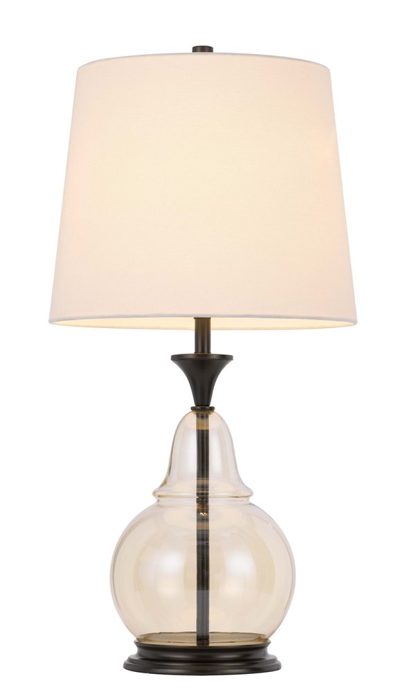28" Clear Metal Table Lamp With White Empire Shade. Table lamp isolated on a plain white background, finished in white metal.