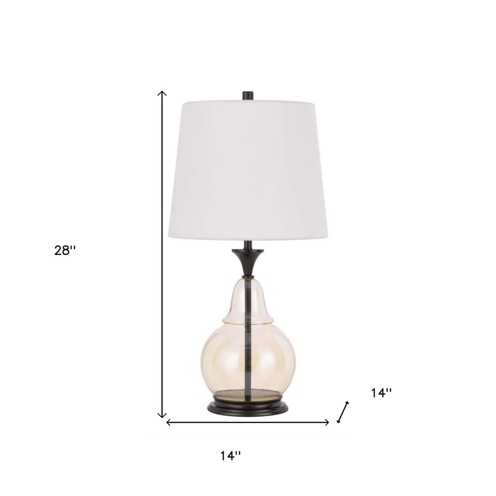 28" Clear Metal Table Lamp With White Empire Shade. Table lamp isolated on a plain white background, finished in white metal.