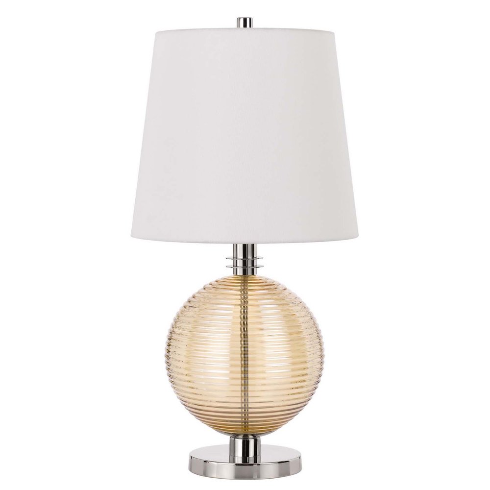 28" Nickel Metal Globe Table Lamp With White Empire Shade. Table lamp isolated on a plain white background, finished in white metal.