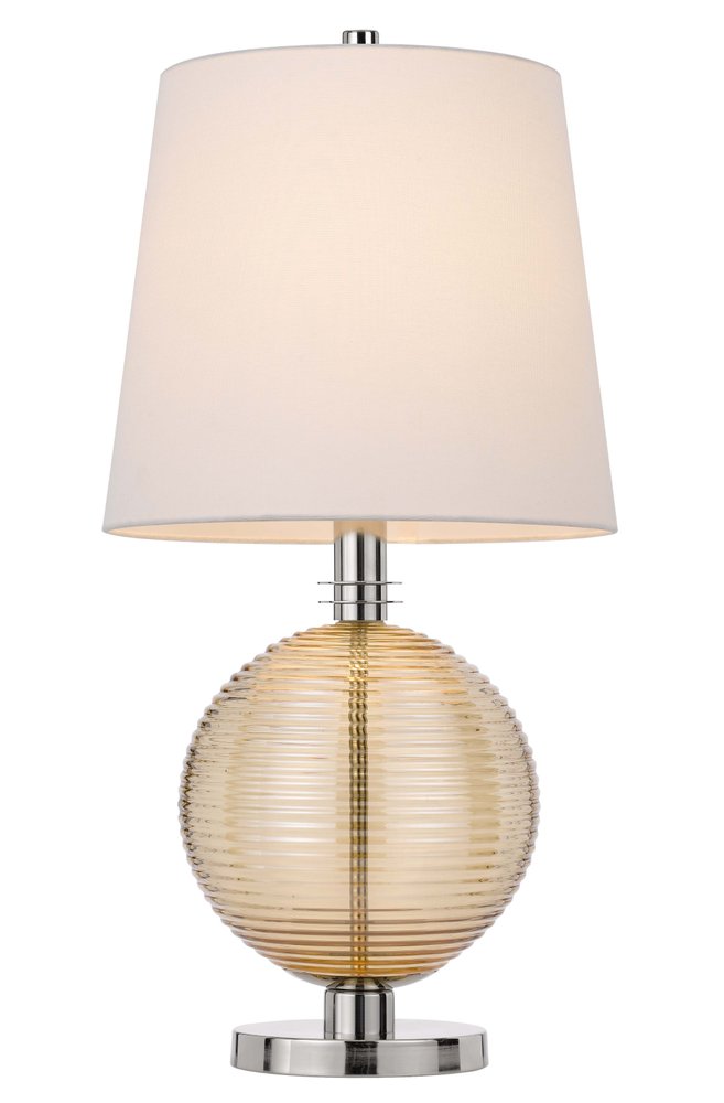 28" Nickel Metal Globe Table Lamp With White Empire Shade. Table lamp isolated on a plain white background, showing a white metal surface.