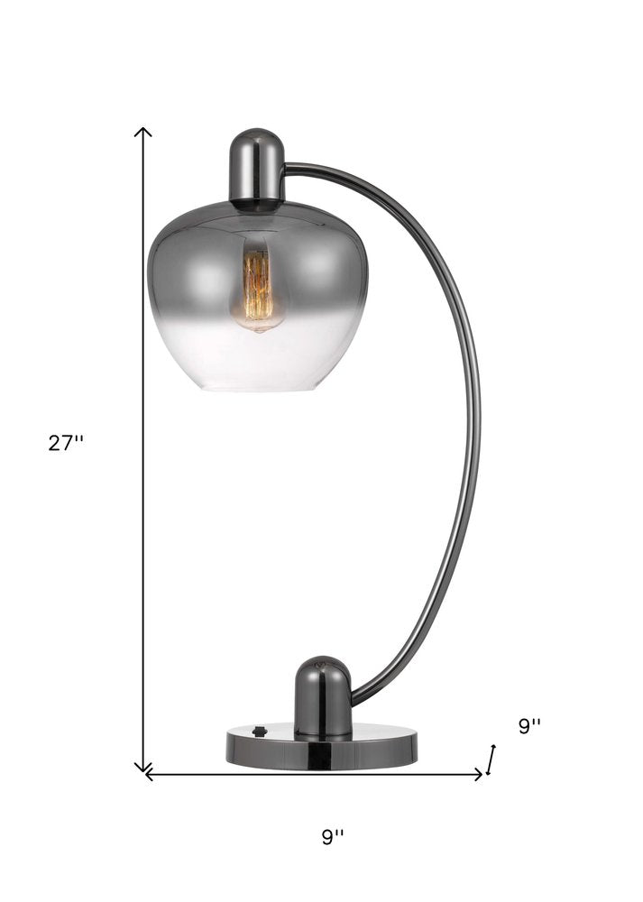 27" Gunmetal Metal Table Lamp With Silver Metallic Globe Shade. Table lamp isolated on a plain white background, finished in silver metal.