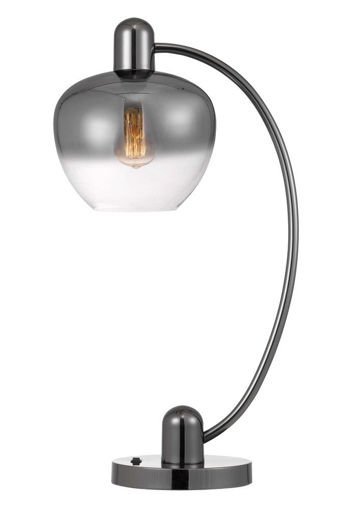 27" Gunmetal Metal Table Lamp With Silver Metallic Globe Shade. Table lamp isolated on a plain white background, finished in silver metal.