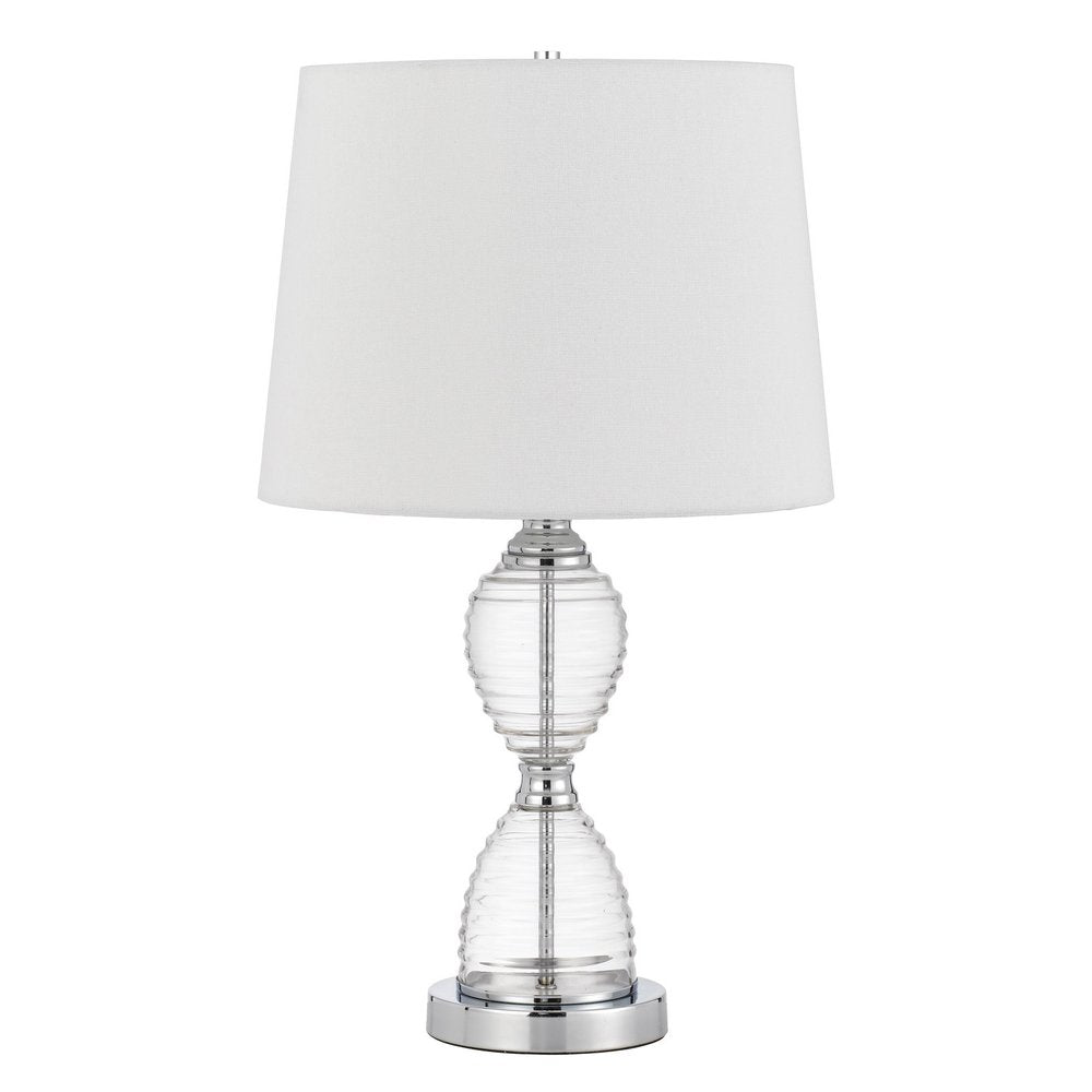 24" Clear Metal Table Lamp With White Empire Shade. Table lamp isolated on a plain white background, finished in white metal.