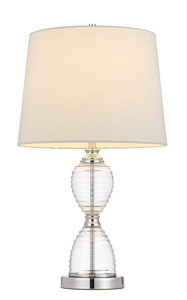 24" Clear Metal Table Lamp With White Empire Shade. Table lamp isolated on a plain white background, in a white metal finish.