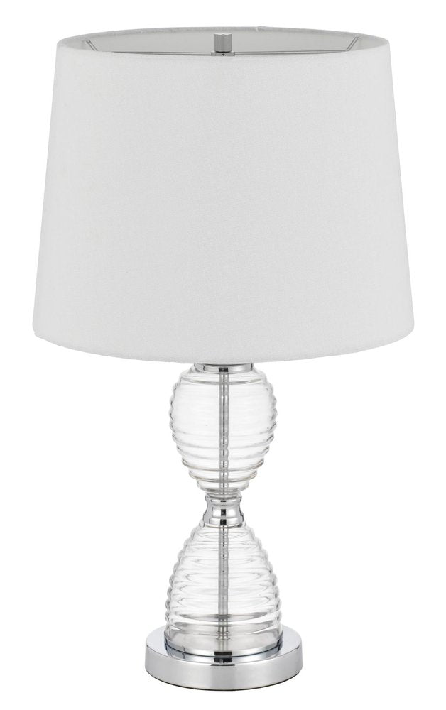 24" Clear Metal Table Lamp With White Empire Shade. Table lamp isolated on a plain white background, finished in white metal.