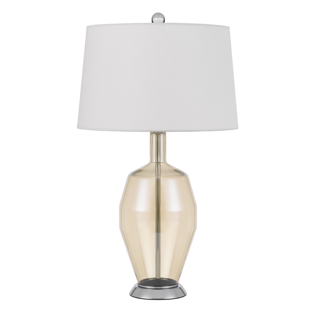 29" Nickel Metal Round Table Lamp With White Drum Shade. Table lamp isolated on a plain white background, finished in white metal.