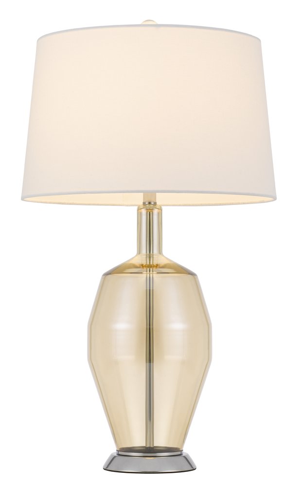 29" Nickel Metal Round Table Lamp With White Drum Shade. Table lamp isolated on a plain white background, showing a white metal surface.