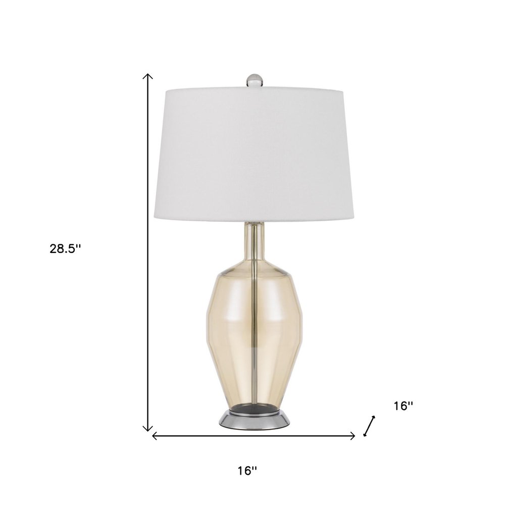 29" Nickel Metal Round Table Lamp With White Drum Shade. Table lamp isolated on a plain white background, in a silver metal finish.