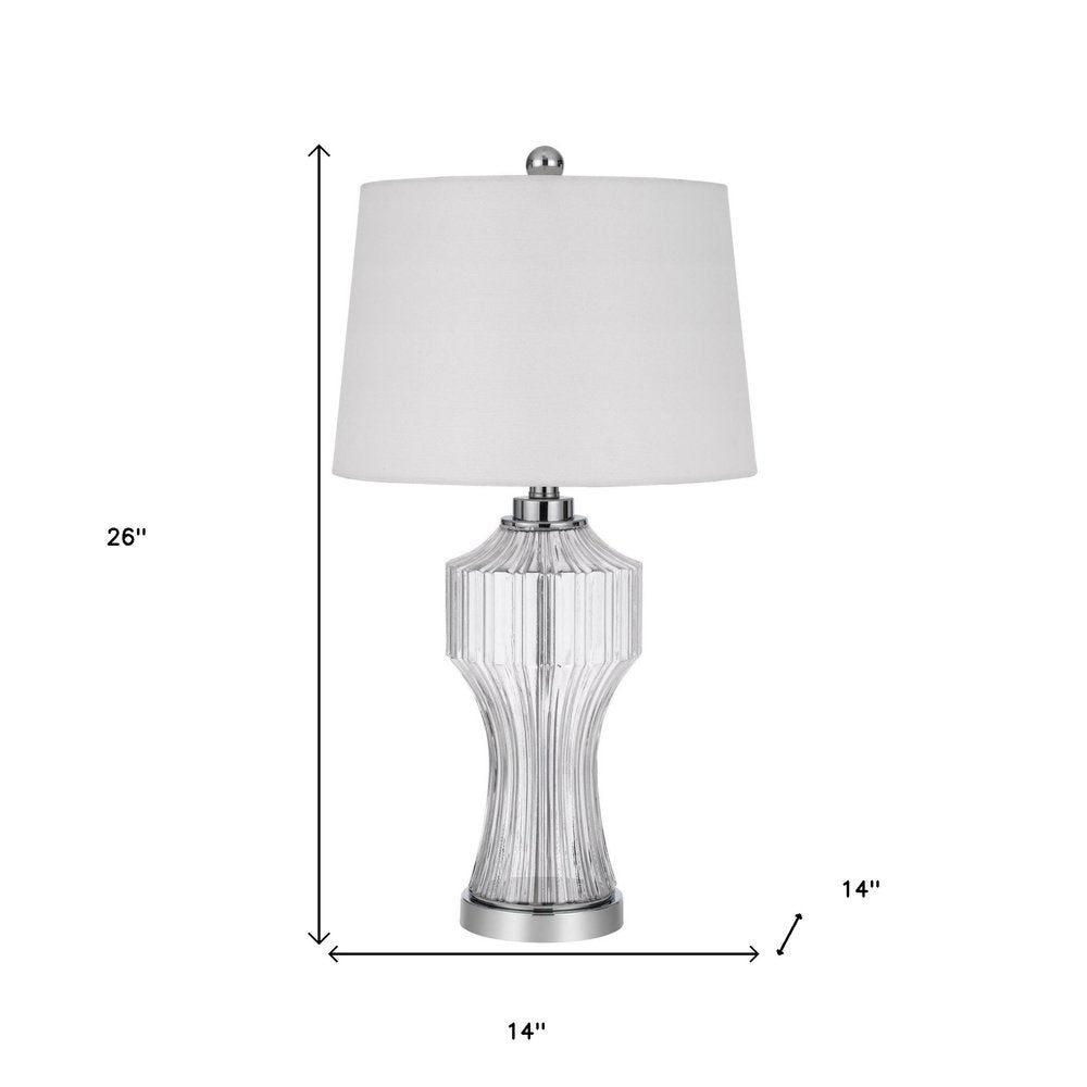 26" Clear Glass Table Lamp With White Empire Shade. Table lamp isolated on a plain white background, in a white glass finish.