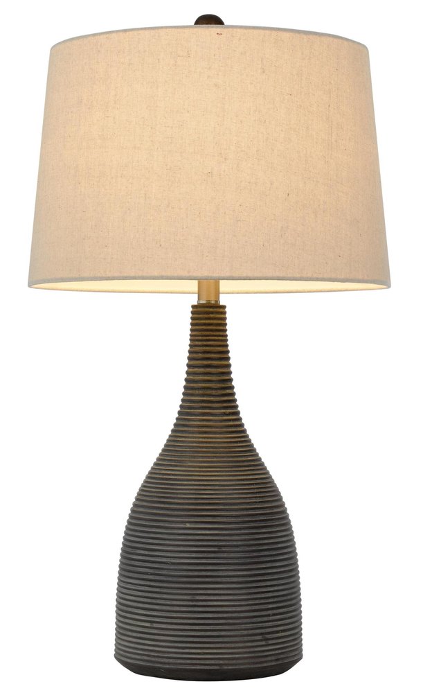29" Black Ceramic Round Table Lamp With Beige Empire Shade. Table lamp isolated on a plain white background, in a beige ceramic finish.
