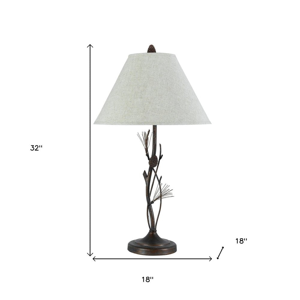 32" Rust Metal Table Lamp With Gray Empire Shade. Table lamp isolated on a plain white background, in a gray metal finish.