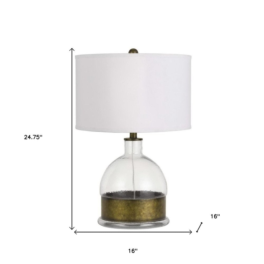 25" Nickel Glass Globe Table Lamp With White Drum Shade. Table lamp isolated on a plain white background, finished in silver glass.