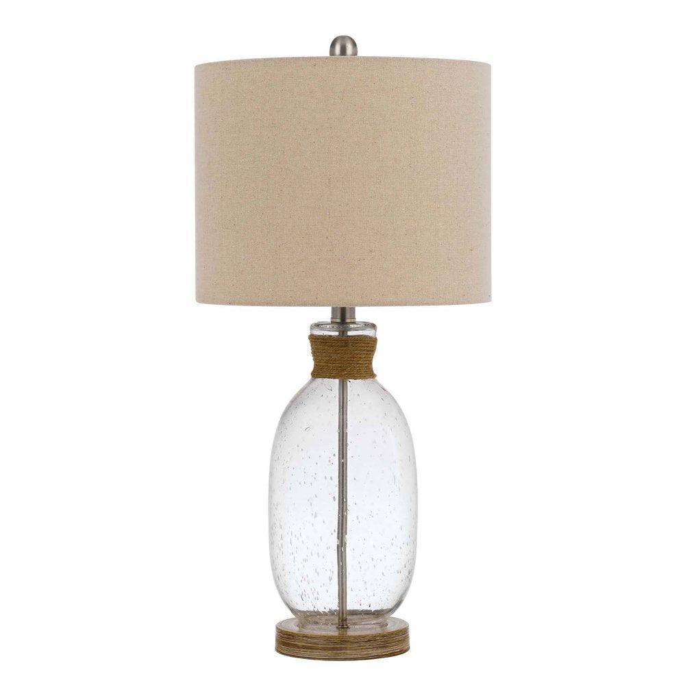 26" Brown Mason Jar Table Lamp With Brown Drum Shade. Table lamp isolated on a plain white background, showing its brown color.