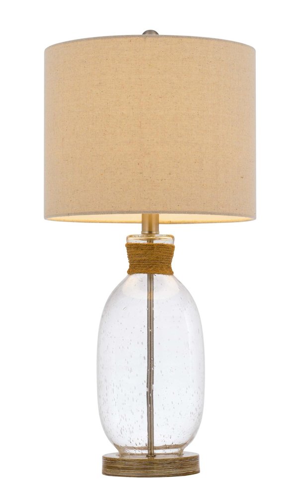 26" Brown Mason Jar Table Lamp With Brown Drum Shade. Table lamp isolated on a plain white background, finished in brown.