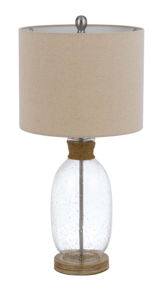 26" Brown Mason Jar Table Lamp With Brown Drum Shade. Table lamp isolated on a plain white background, showing its brown color.