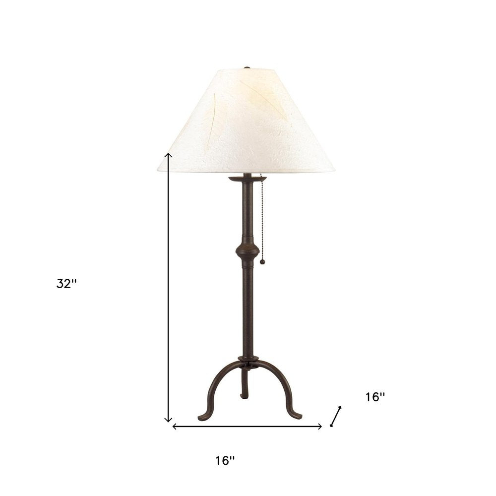 32" Black Metal Table Lamp With Off White Empire Shade. Table lamp isolated on a plain white background, finished in off-white metal.