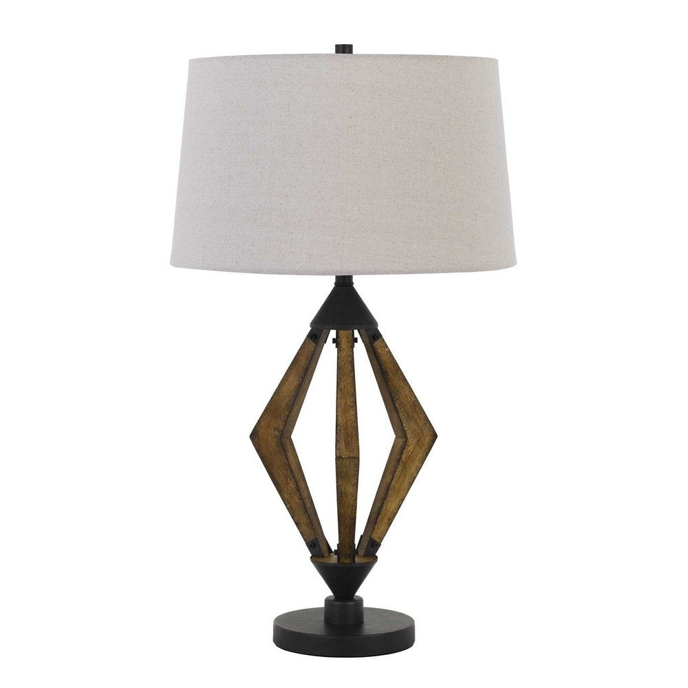 30" Black Metal Lantern Table Lamp With Gray Empire Shade. Table lamp isolated on a plain white background, showing a black metal surface.
