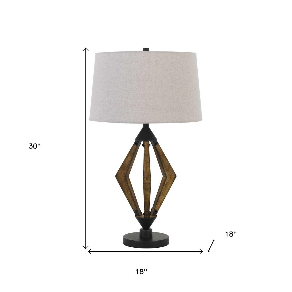30" Black Metal Lantern Table Lamp With Gray Empire Shade. Table lamp isolated on a plain white background, finished in black metal.
