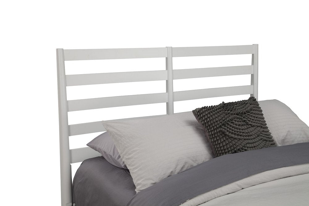 White Slat Back Solid Wood Queen Bed Frame on a white background