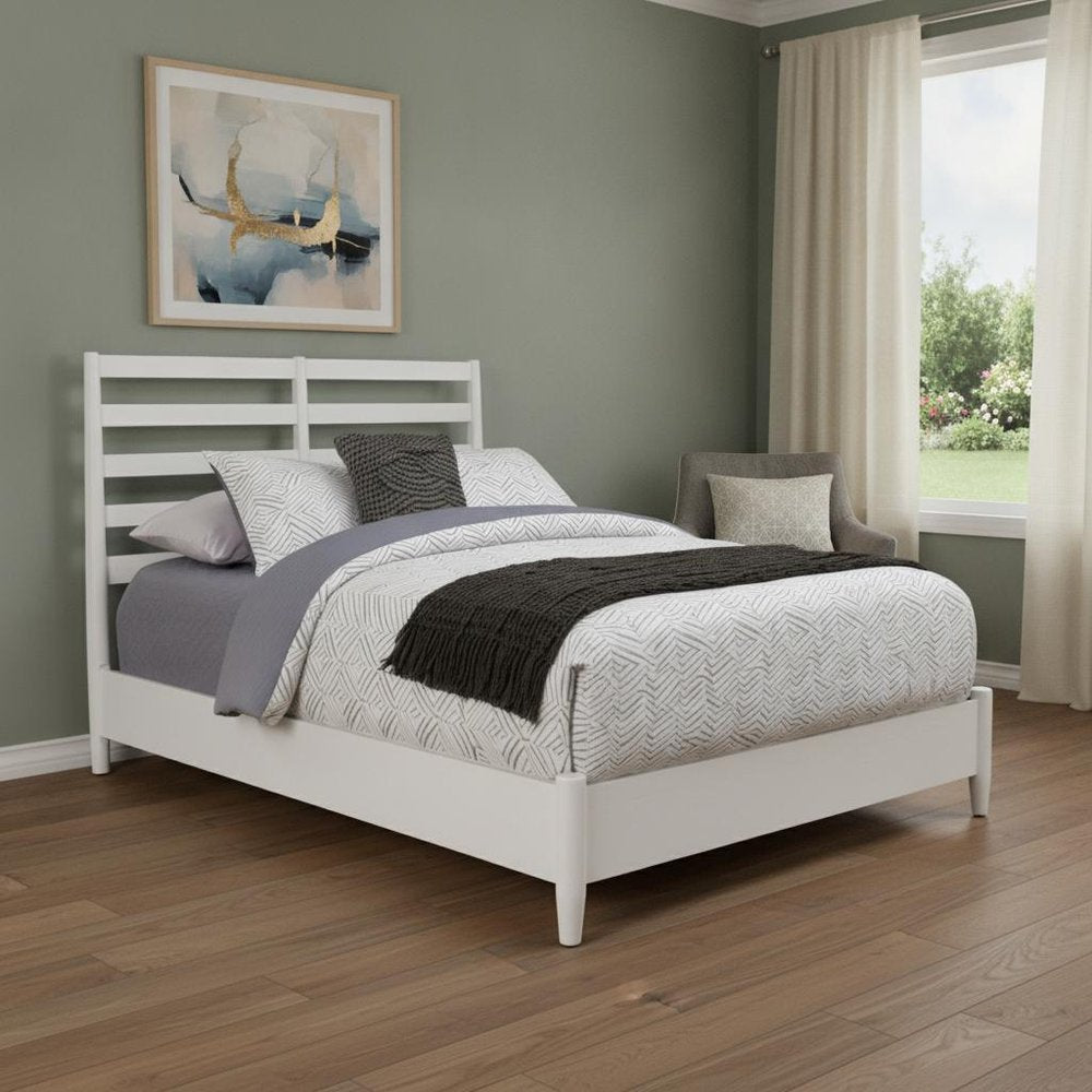 White Slat Back Solid Wood California King Bed Frame
