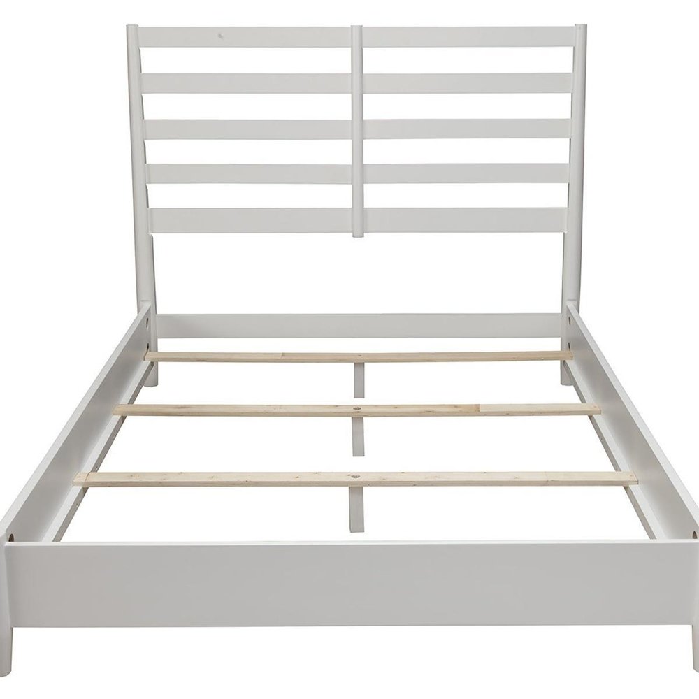 White Slat Back Solid Wood California King Bed Frame on a white background