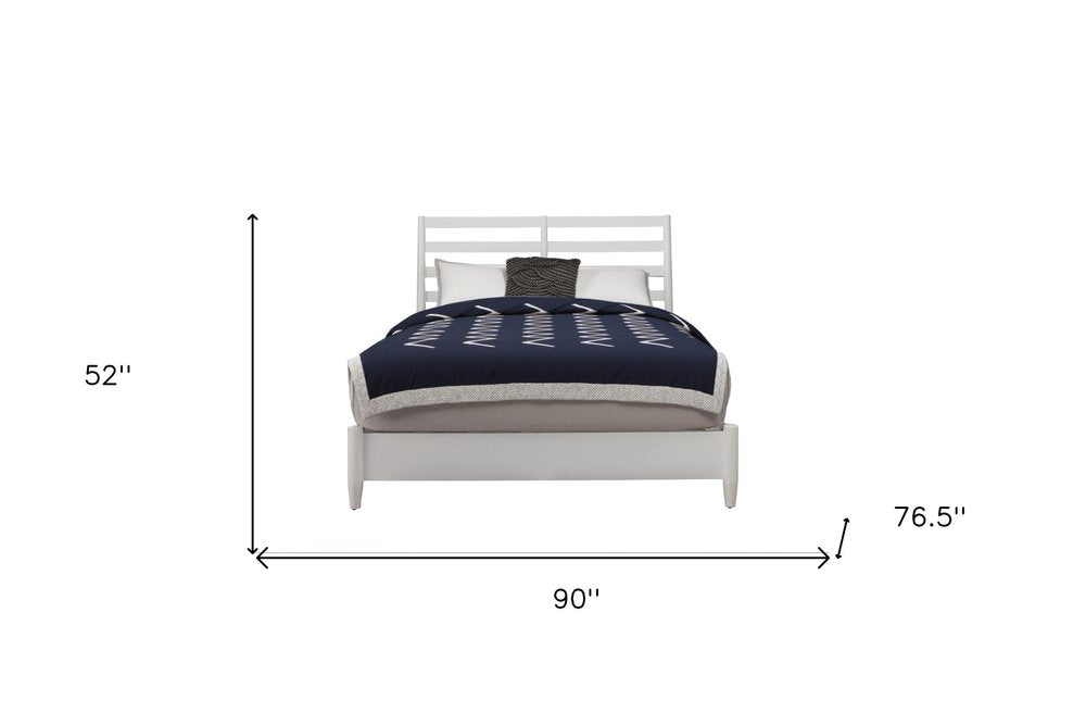 White Slat Back Solid Wood California King Bed Frame on a white background