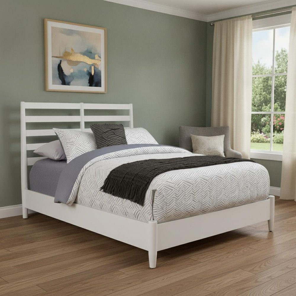 White Slat Back Solid Wood King Bed Frame