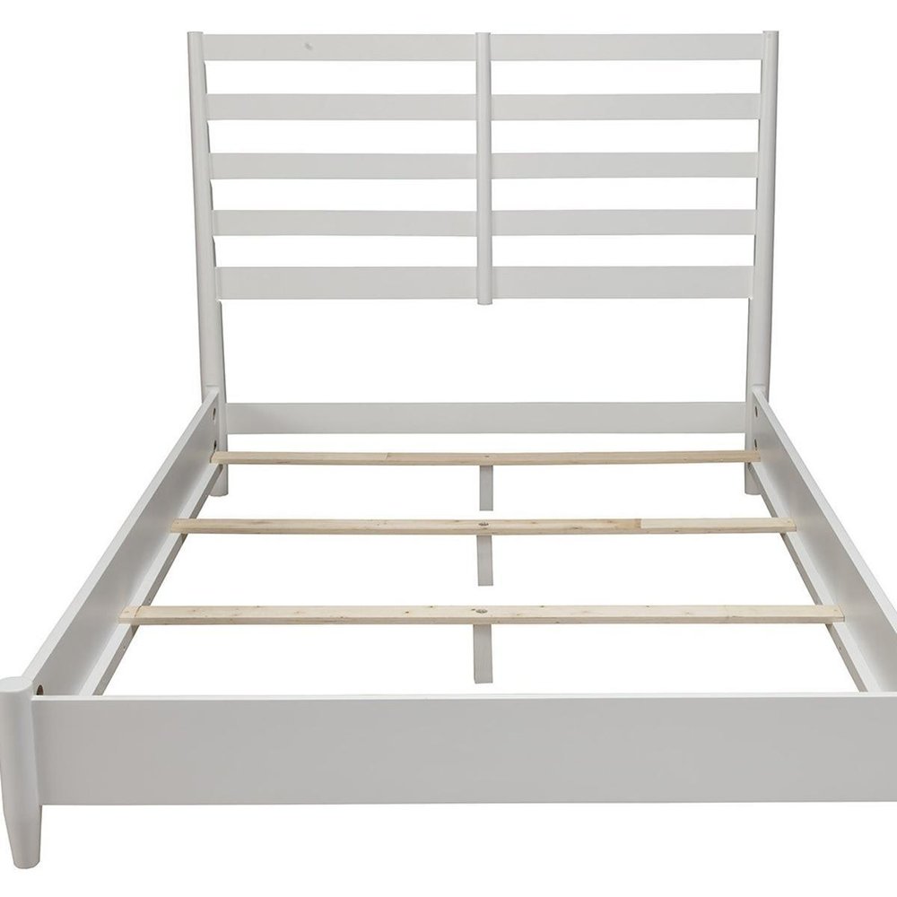 White Slat Back Solid Wood King Bed Frame on a white background