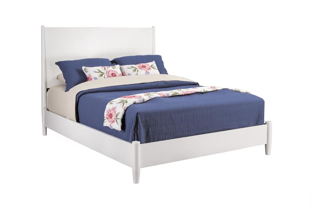 White Solid Wood Queen Bed Frame on a white background