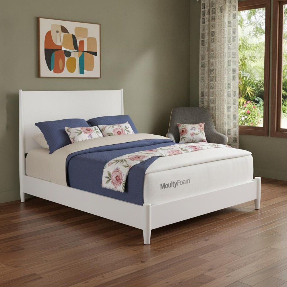 White Solid Wood Queen Bed Frame