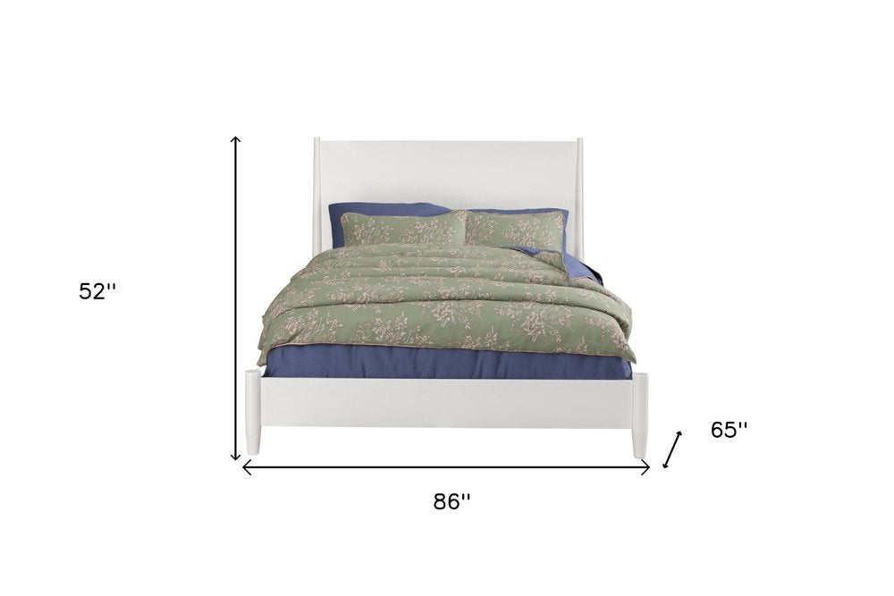 White Solid Wood Queen Bed Frame on a white background